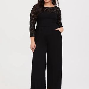 Torrid Black Lace Challis Wide Leg Jumpsuit